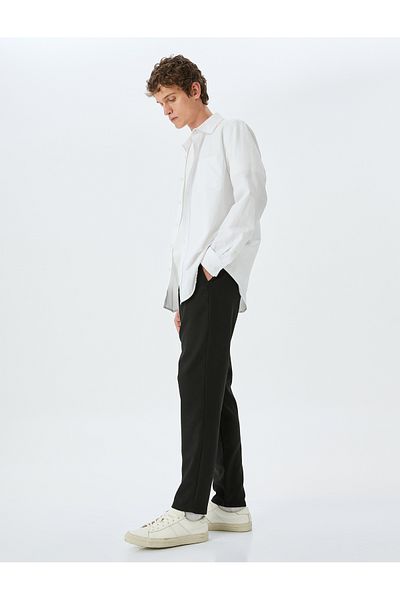 Koton Men's Black Trousers with Lace-Up Waist Pocket Detail 5Sam40032Hw