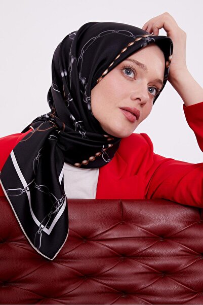 Levidor Siyah İnci Desen Twill Ipek Eşarp