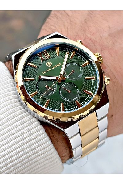 DAVID GUNER Function Silver-Gold Color Steel Band Men's Wrist Watch 8410D10