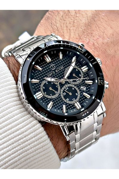 DAVID GUNER Function Silver-Black Color Steel Band Men's Wrist Watch 8424A2