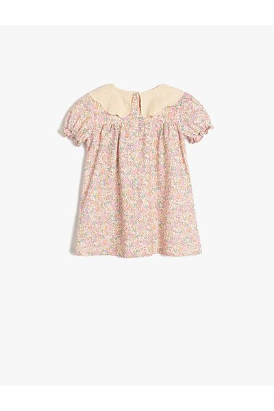 Koton Cotton Baby Neck Balloon Sleeve Floral Print Dress