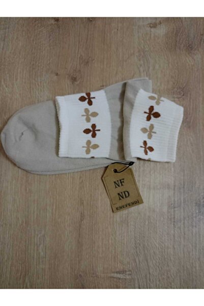 ENEFENDİ Меки памучни чорапи с аромат и мотив от листа - кремави