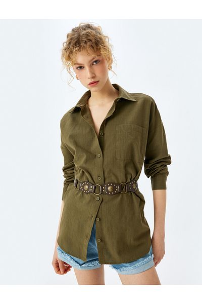 Koton Classic Lapel Button Pocket Detail Long Sleeve Shirt
