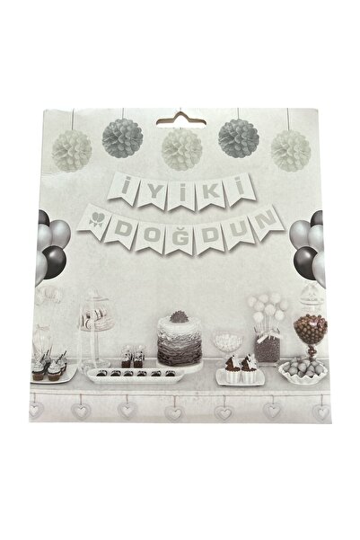 partideyince Happy Birthday Written Banner Gray Written Birthday Writing Gild...