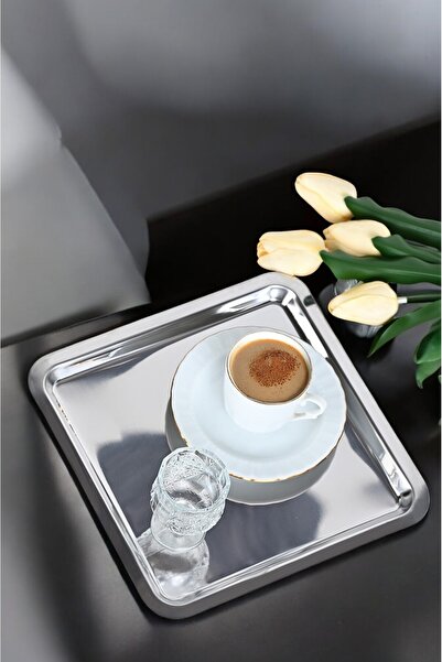 FİTHOME Set of 6 Li Stainless Steel Square Coffee Presentation Tray