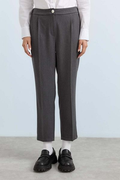 Nihan Ankle Length Carrot Trousers with Back Elastic Waist - Gray