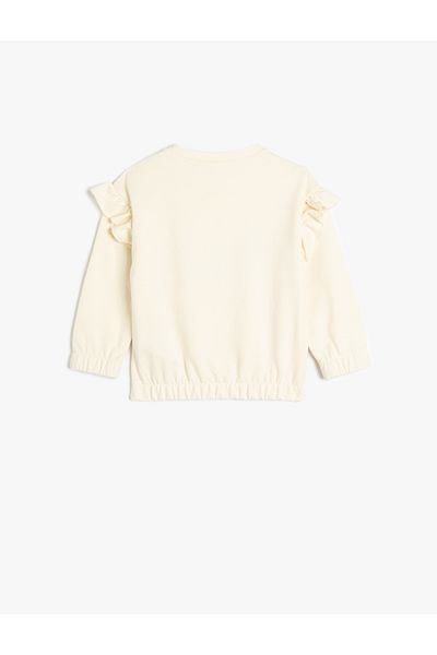 Koton Cat Printed Crew Neck Ruffle Detailed Cotton Long Sleeve Sweatshirt