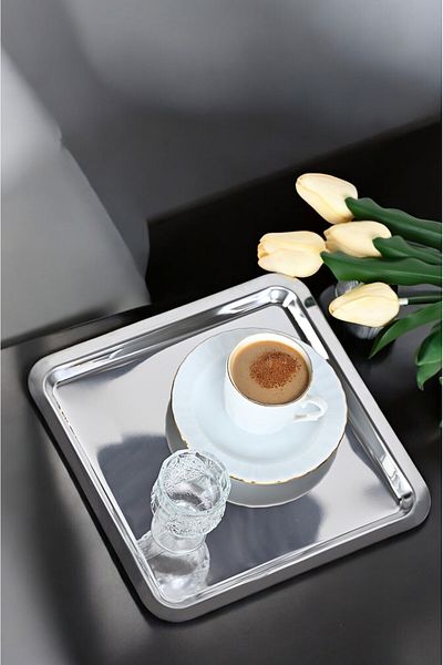 FİTHOME Set of 4 Stainless Steel Square Coffee Presentation Tray