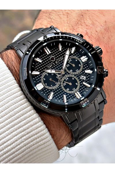 DAVID GUNER Men's Black Function Steel Band Watch - 8424g2