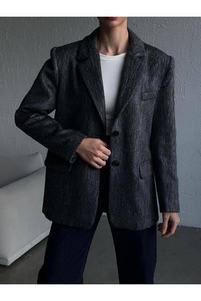 mydukkan.co Jachetă blazer cu textura de lână antracit