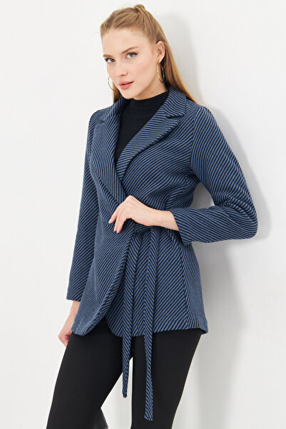 armonika Női sötétkék oldalsó megkötős csíkos kasmír dzseki ARM-25K 001073