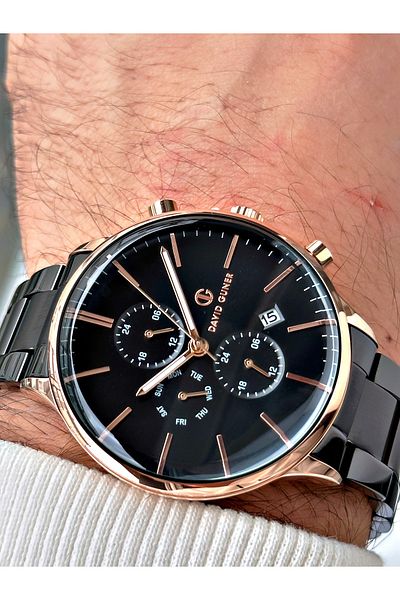 DAVID GUNER Function Black Color Steel Band Men's Wrist Watch 8229R2