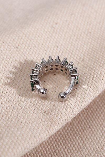 Süspüs Accessories Two Rows Green Stone Single Compression Gold Cartilage Earrings