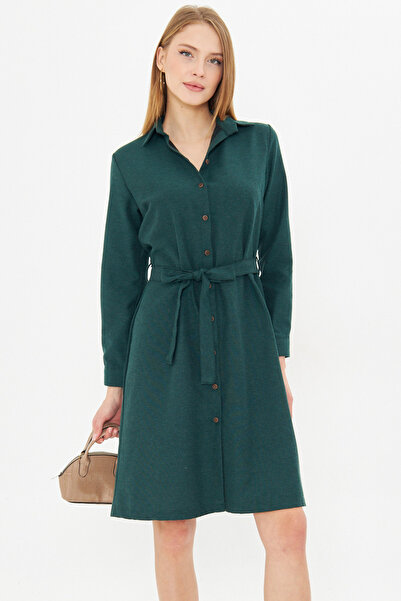 armonika Γυναικείο Σμαραγδένιο Μακρύ Πουκάμισο Φόρεμα ARM-22K 001141