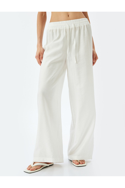 Koton Beli Lastikli Bağlamalı Yüksek Bel Geniş Paça Viskon Pantolon