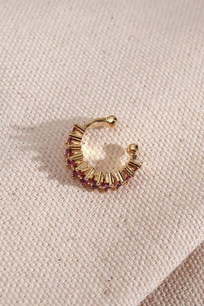 Süspüs Accessories Two Rows Pink Stone Single Compression Gold Cartilage Earrings