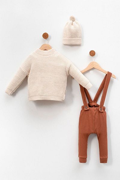 Minigimin Cicileri Knitwear Salopet and Cicisi Suit for Baby Boy - Tile