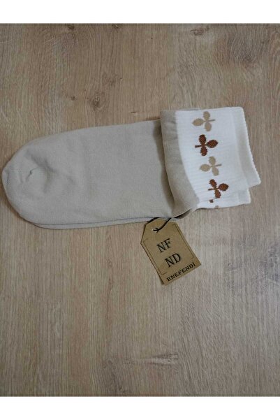 ENEFENDİ Меки памучни чорапи с аромат и мотив от листа - кремави