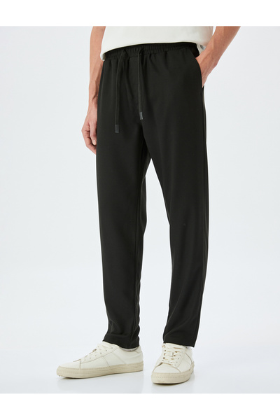 Koton Beli Bağcıklı Cep Detaylı Siyah Erkek Pantolon 5SAM40032HW