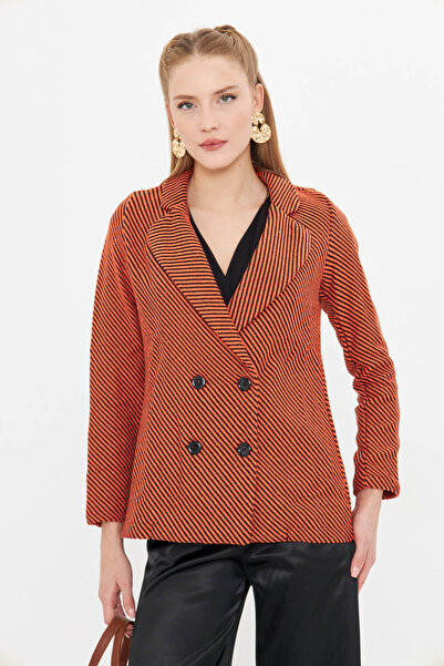 armonika Γυναικείο μπουφάν με πορτοκαλί ρίγες με σχέδιο με τέσσερα κουμπιά Stash ARM-24K001037