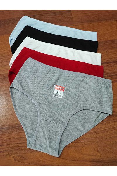 AVESŞENER Ribbed Plus Size Women's Panties Bato High Waist Economy Pack of 5