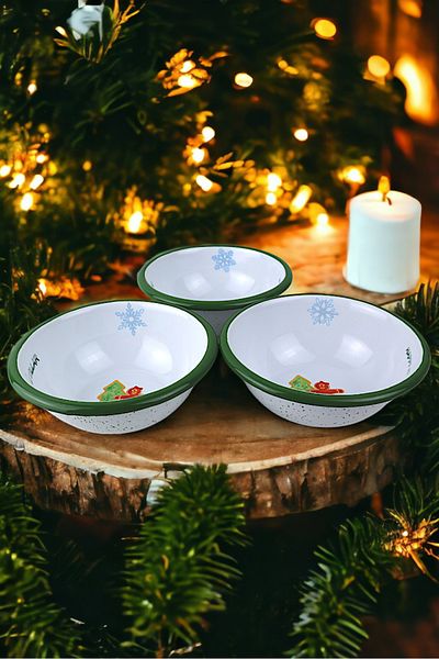 İnci Emaye 3Pcs No 13 Enamel Bowl, Plate, Dowry, Pit Plate, Soup Bowl, Food Plate, New Year, Gift 13 cm
