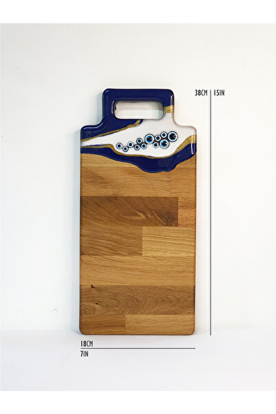 Nazar Boncuklu Resin Art Epoksi Ahşap Sunumluk, 18x38 cm.