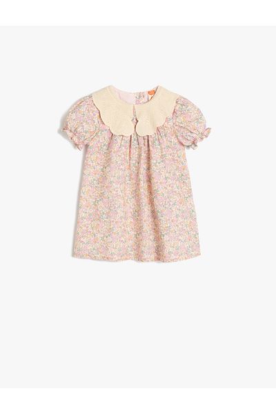 Koton Cotton Baby Neck Balloon Sleeve Floral Print Dress