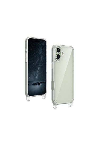 Nezih Case Apple iPhone 16 Plus Uyumlu İpli Boyun Askılı Şeffaf Silikon Kılıf