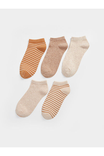 LC Waikiki LCW DREAM Кафяви раирани дамски чорапи до глезена, 5 чифта