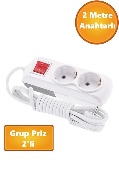 NUBLADO 2-Plus Socket - (2 Meters) Plug Multiplier Grounded Switched Button Multi-Wired Extension Socket.
