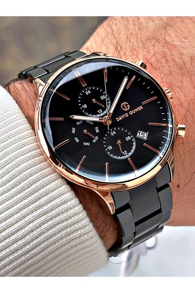 DAVID GUNER Function Black Color Steel Band Men's Wrist Watch 8229R2