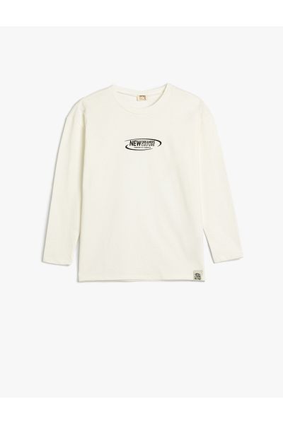 Koton Βαμβακερό μακρυμάνικο μπλουζάκι Oversize - Slogan Printed, Crew Neck