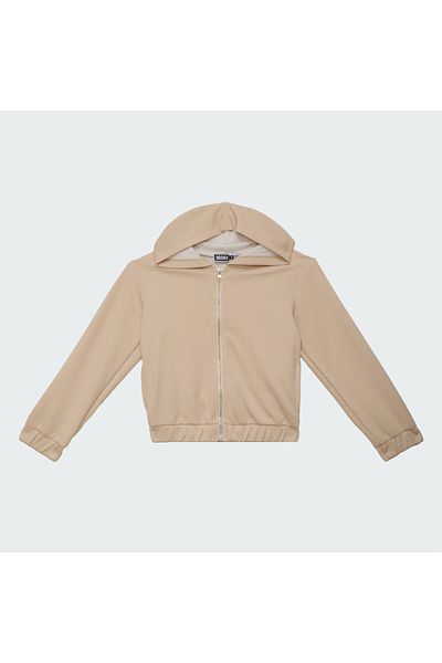 mumuko Girl's Hooded Zippered Sweatshirt Beige Color 100% Cotton