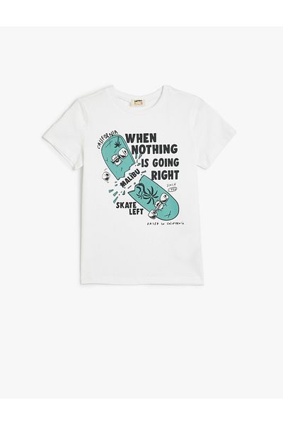 Koton Βαμβακερό μπλουζάκι με κοντό μανίκι Crew Neck Skateboard