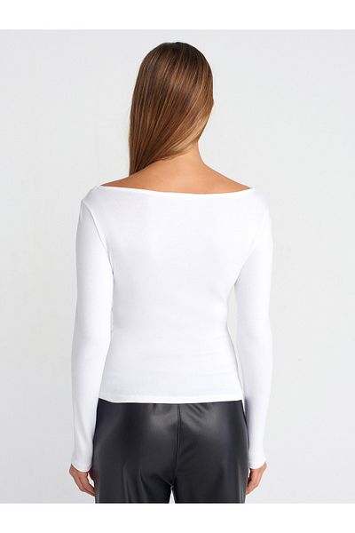Moda Palmiss 31401 Drawstring Boat Neck Ball-White