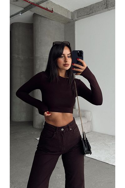 mydukkan.co Καφέ Crop Μπλούζα Oyş