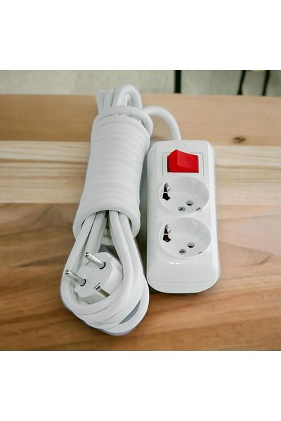NUBLADO 2-Plus Socket - (2 Meters) Plug Multiplier Grounded Switched Button Multi-Wired Extension Socket.