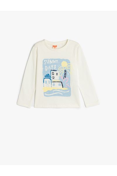 Koton Βαμβακερό μακρυμάνικο μπλουζάκι - Crew neck and print λεπτομέρεια
