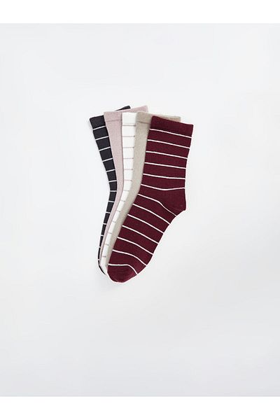 LC Waikiki LCW DREAM Claret Red gestreifte Damensocken im 5er-Pack