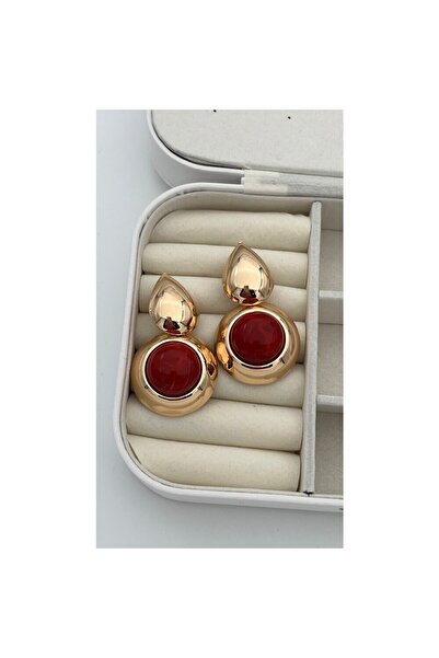 ParlaTakıAksesuar Taşlı Damla Sallantılı Küpe Altın Renk