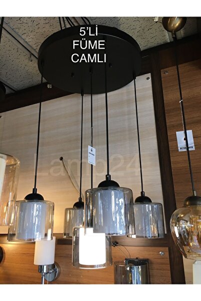 Lamp24 Eve Serisi 5’li Füme Camlı Modern Avize