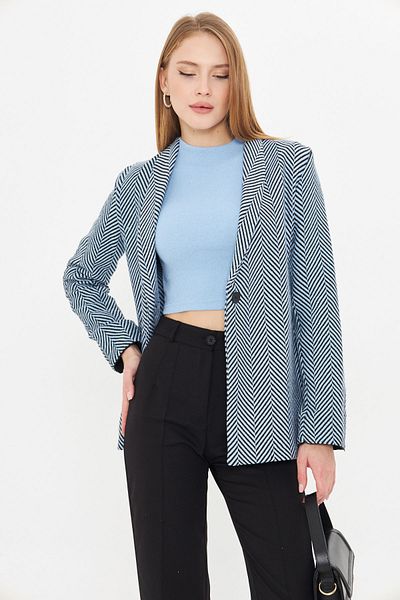 armonika Jachetă de damă, albastră, cu model de pește, cu mâneci pliate, cu un singur buton, ARM-24K 001066