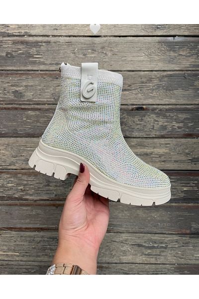 Guja 24K442 Μπεζ κρέμα Skin Stone Stretch Άνετο Slip On Design Ορθοπεδικά Αδιάβροχα Κομψά Χειμερινά Παπούτσια