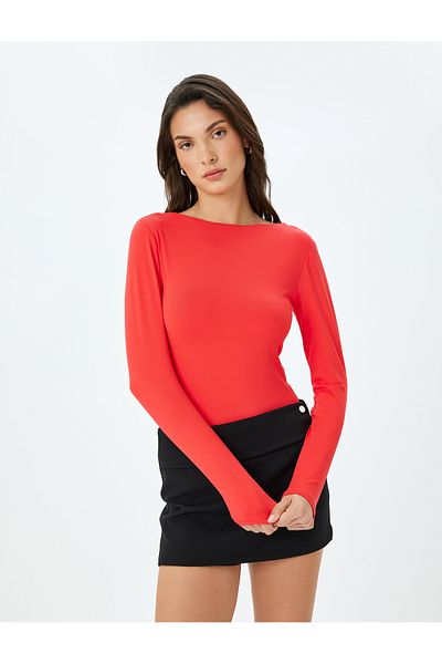 Koton Snap Closure Crew Neck Long Sleeve Bodysuit
