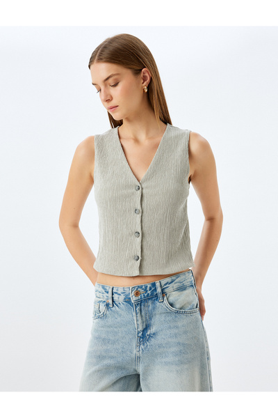 Koton Textured Buttoned V-Neck Vest
