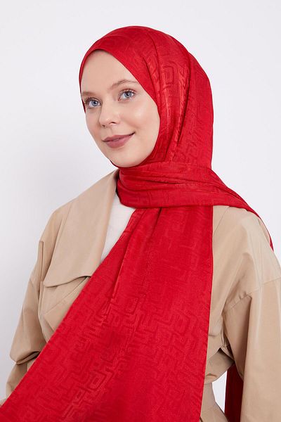 Levidor Red Labyrinth Pattern Jacquard Janjan Shawl