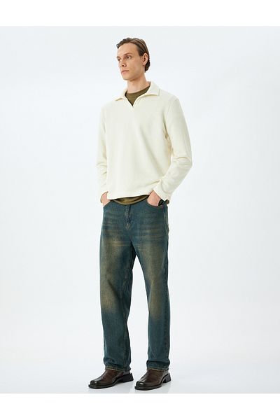 Koton Ανδρικό φούτερ Polo Neck Ecru 5sam70007mk
