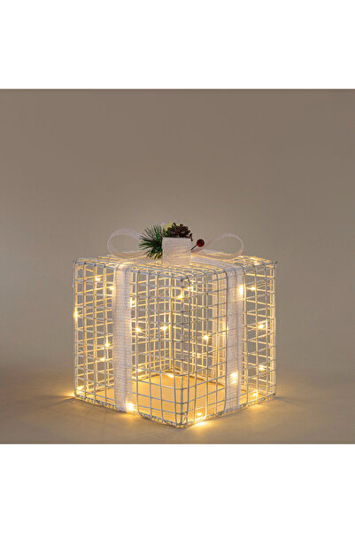 Chakra Cristy Ledli Yılbaşı Hediye Kutusu Dekor 25 Cm Beyaz