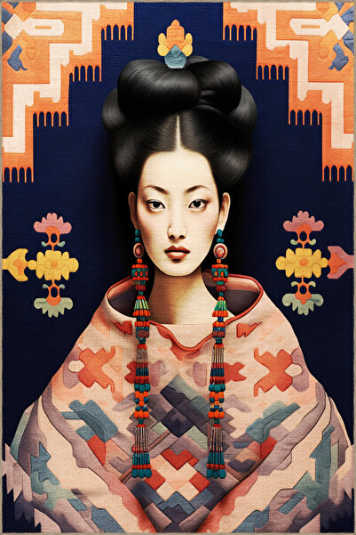 Rugs Modern Halı Συλλογή Dido 2 Πολύχρωμο έθνικ γυναικείο πορτρέτο με μοτίβο ...